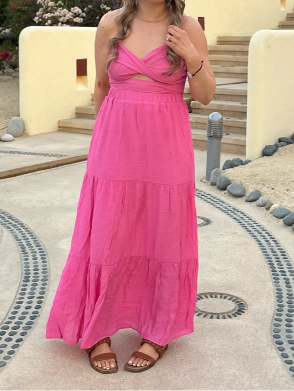 2 piece Pink Tiered Maxi Skirt & Crop top